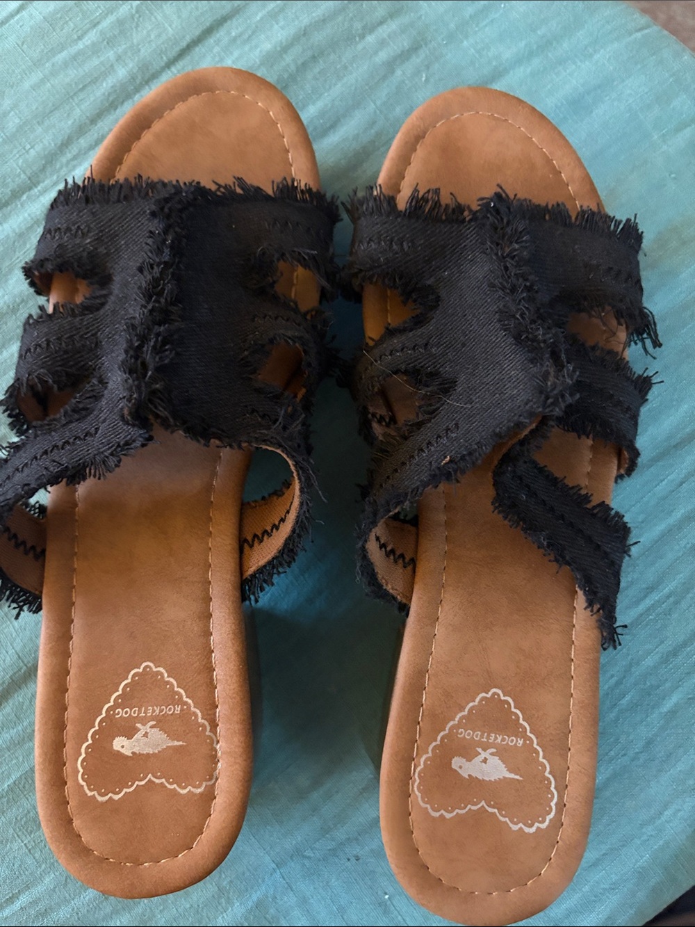 Rocket Dog Black Frayed Slide Sandals